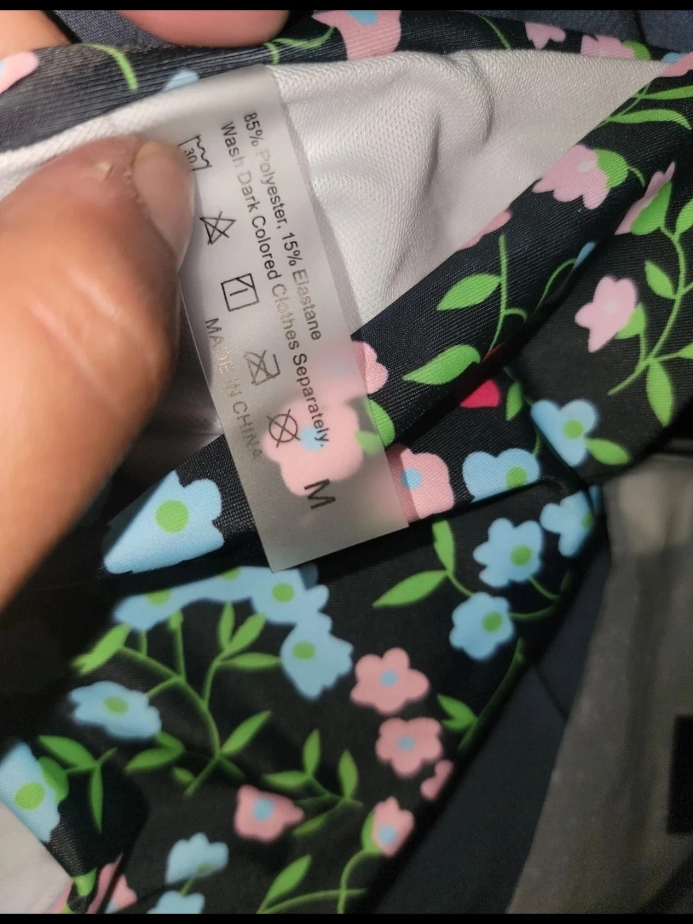 Black Floral Two-Piece Swim Set with Pink & Light Blue Flowers Size Medium
